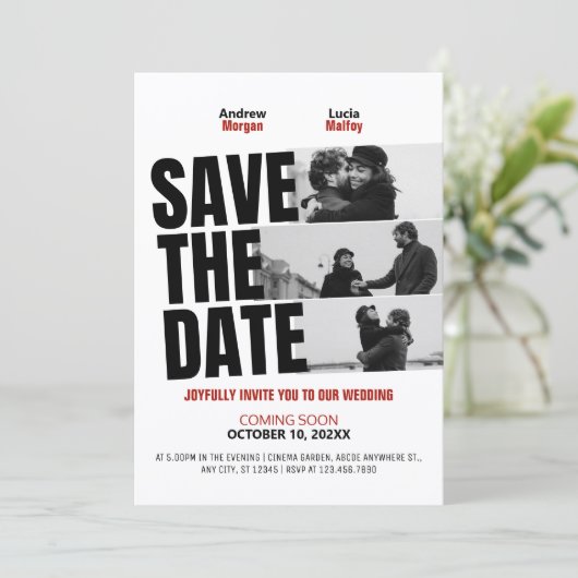 Trouhuwelijksfilmposter save the date (Staand voorkant)