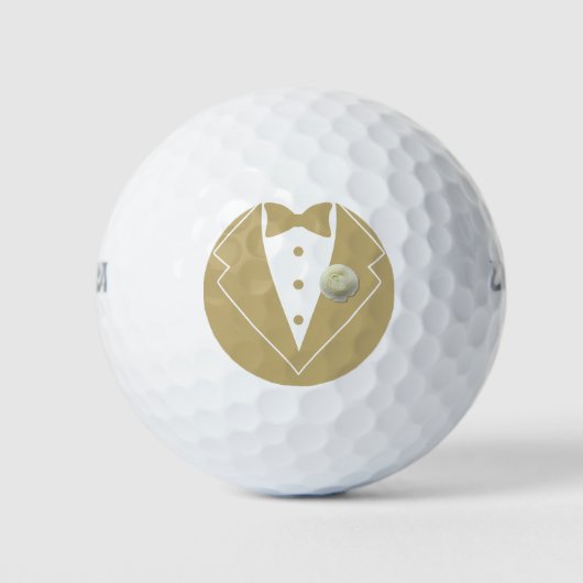 Trousering goudkleur tuxedo met witte bloem golfballen (Voorkant)