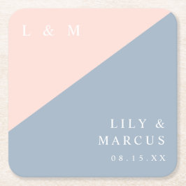 Trousse Blauw Minimalistisch Monogram Trouw Kartonnen Onderzetters
