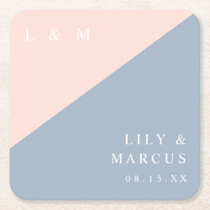 Trousse Blauw Minimalistisch Monogram Trouw Kartonnen Onderzetters