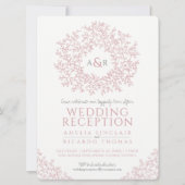 Trousse bruiloftsreceptie met roze bladmonogramkun kaart (Voorkant)