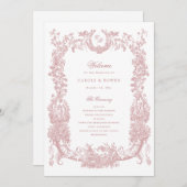 Trousseau Bloemenframe Wijnranken Toile Roze Trouw Programmakaart (Voorkant / Achterkant)