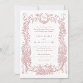 Trousseau Bloemenframe Wijnstok Toile Roze Trouwfe Kaart (Voorkant)