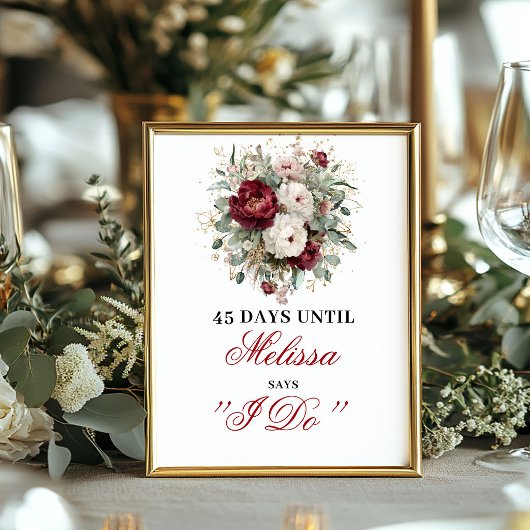 Trousseau Blozend Burgundy Countdown Bord Bruidsde Poster