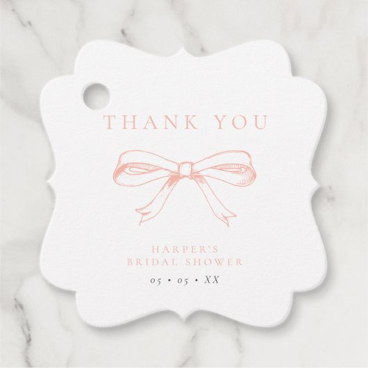 Trousseau Roze Strik Bruidsborrel Dank Je Bedankjes Labels (Voorkant)
