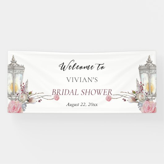 Trousseau Rozen & Lantaarn Bruidsfeest Verwelkomin Spandoek (Horizontaal)