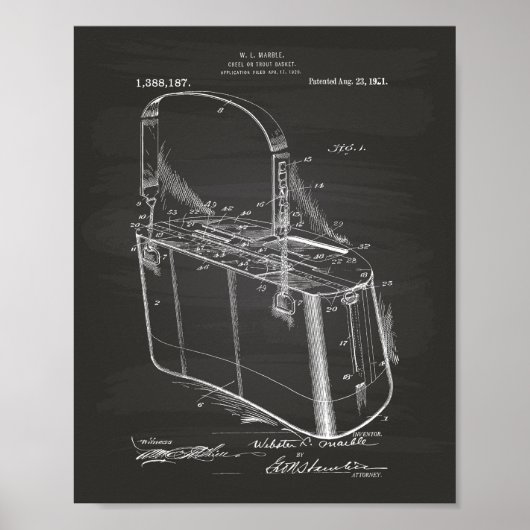Trout Basket 1921 Patent Art Chalkboard Poster (Voorkant)