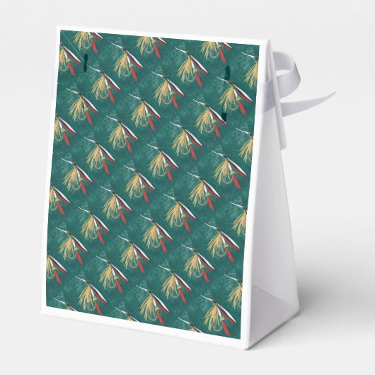 "Trout Fin"-forel met gevilde natte vlieg op groen Bedankdoosjes (Achterkant)