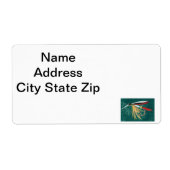 "Trout Fin"-forel met gevilde natte vlieg op groen Etiket (Voorkant)