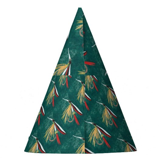 "Trout Fin"-forel met gevilde natte vlieg op groen Feesthoedjes (Achterkant)