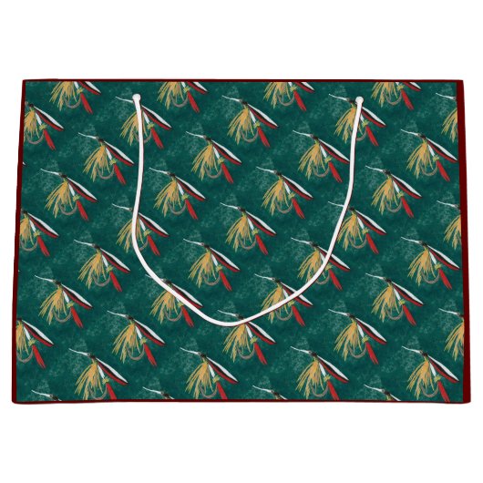 "Trout Fin"-forel met gevilde natte vlieg op groen Groot Cadeauzakje (Voorkant)