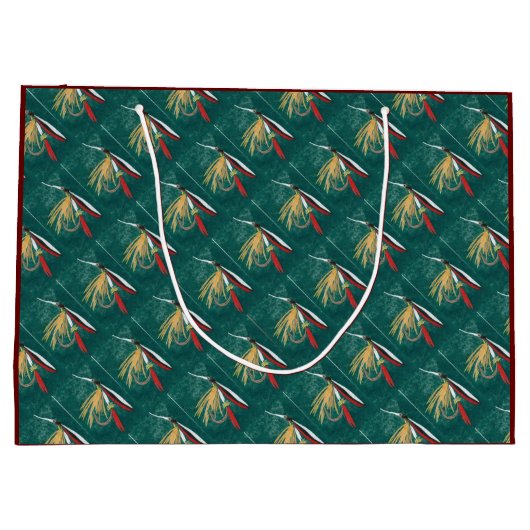 "Trout Fin"-forel met gevilde natte vlieg op groen Groot Cadeauzakje (Achterkant)