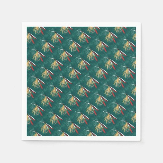 "Trout Fin"-forel met gevilde natte vlieg op groen Servet (Voorkant)