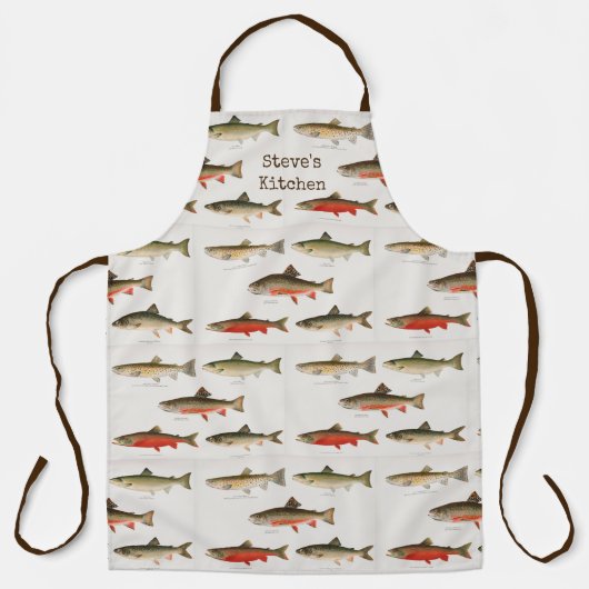 Trout Pattern Persoonlijke naam Long Kitchen Schort (Voorkant)