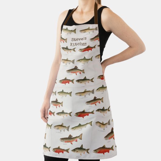Trout Pattern Persoonlijke naam Long Kitchen Schort (Insitu)