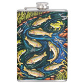 Trout Stream Harmony - Folk Art Vis, Kikkers Heupfles (Voorkant)