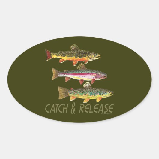 Trout vangen en vrijgeven ovale sticker (Voorkant)