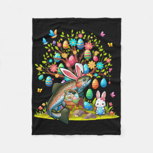 Trout Vis Bunny Paaseieren Schattige Boom Kostuum Fleece Deken