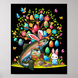 Trout Vis Bunny Paaseieren Schattige Boom Kostuum Poster
