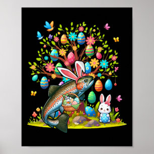 Trout Vis Bunny Pasen Eieren Cute Boom Kostuum Jac Poster
