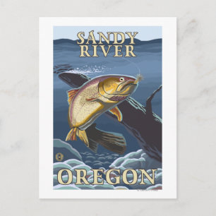 Trout Vist de doorsnede Sandy River, Orego Briefkaart