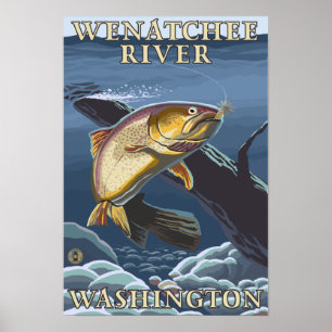 Trout Vist de doorsnede — Wenatchee River, W Poster