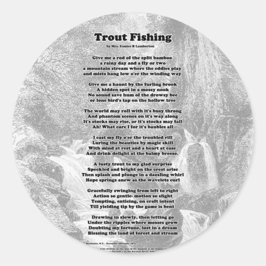 Trout Vist gedicht Ronde Sticker (Voorkant)
