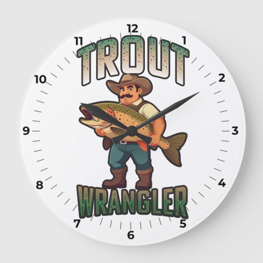 Trout Wrangler cartoon vector illustratie Grote Klok (Voorkant)
