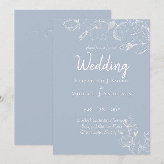 Troutblauwe Witte Magnolia's Trouwen (Voorkant / Achterkant)