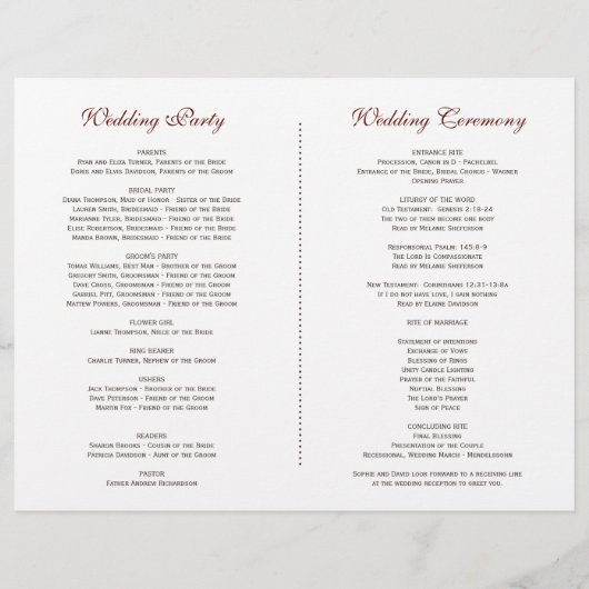 Troutburgundy Rood Marsala Bloem Bruiloftsprogramm Flyer (Achterkant)