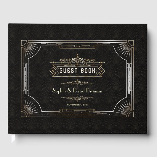 Troutse Gold Art Deco Gatsby-stijl Bruiloft Gastenboek (Voorkant)
