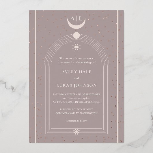 Troutse Mysterieuze Hemelse Bruiloft Folie Uitnodiging (Voorkant)