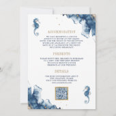 Troutse Navy Monogram Zeepaard QR Code Trouwkaart Kaart (Achterkant)