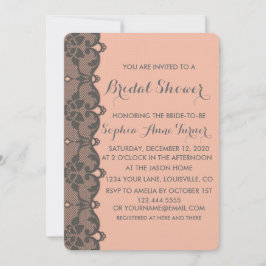 Troutse Peach Grey Kant Bruiloft Uitnodiging