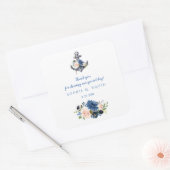 Troutse Pink Blush Blauwe Bloemanker Bruiloft Vierkante Sticker (Envelop)