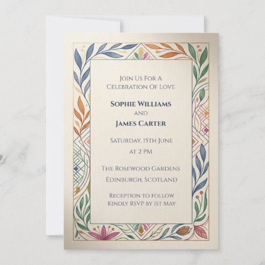 Troutse uitnodiging met pastel botanische rand (Voorkant)