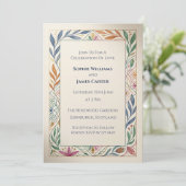 Troutse uitnodiging met pastel botanische rand (Staand voorkant)