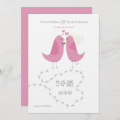 Trouw 2 Roze Vogels Save the Date Aankondiging (Voorkant / Achterkant)