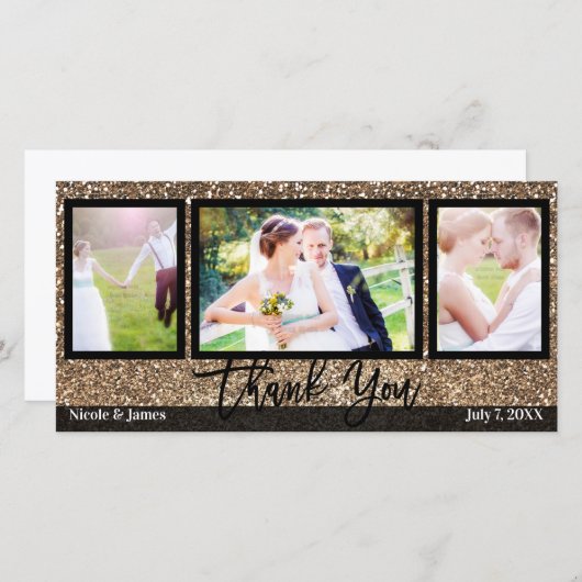 Trouw 3 Foto Afbeelding Brons Glitters Bedankt (Voorkant / Achterkant)