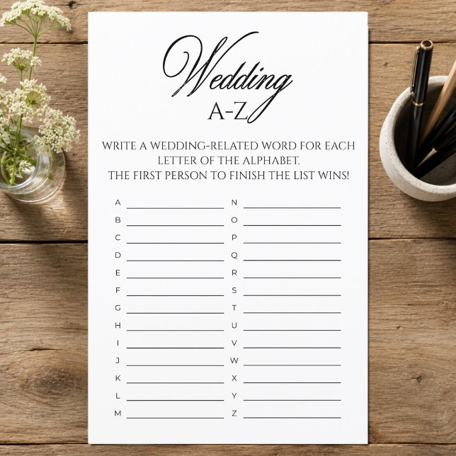 Trouw A-Z Bruidsfeest Spel (Wedding A-Z Bridal Shower Game)