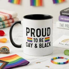 Trouw aan het zijn van homo en zwart regenboog tro tweekleurige koffiemok