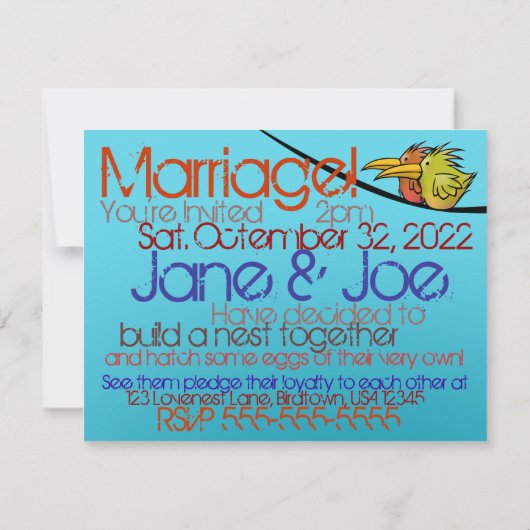 Trouw Aankondiging, 2 Vogels op een Draad, Grappig Kaart (Achterkant)
