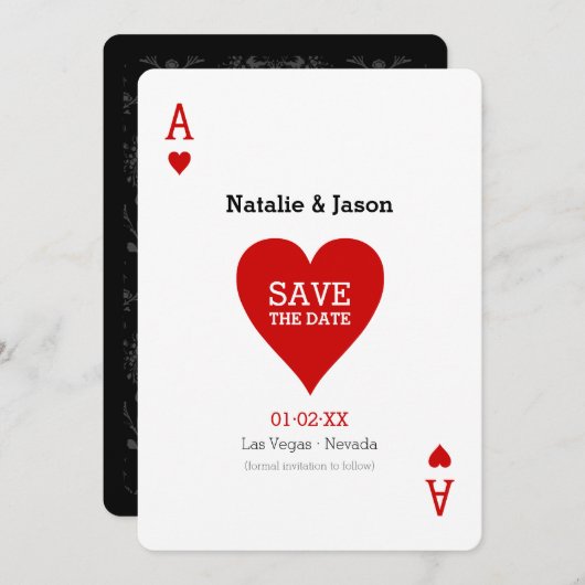 Trouw Aankondiging Ace of Hearts Save The Date (Voorkant / Achterkant)