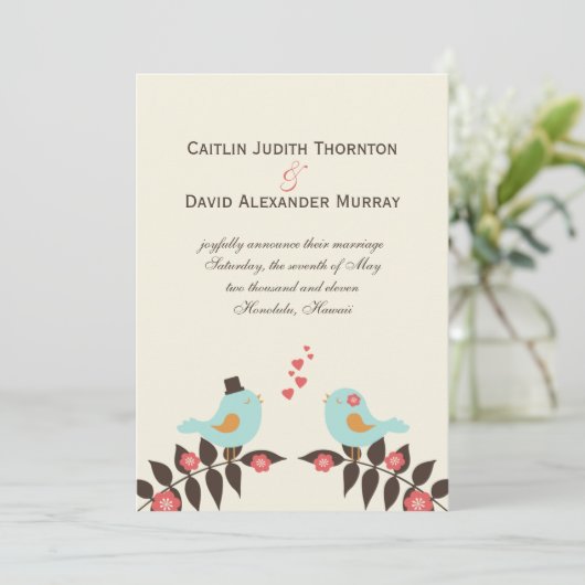 Trouw Aankondiging Liefdes Vogels (Staand voorkant)