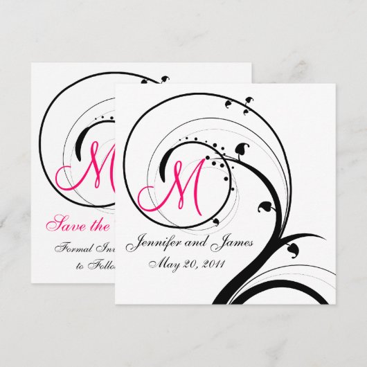 Trouw aankondiging met monogram en krul Save the D (Voorkant / Achterkant)