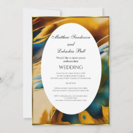 Trouw abstract teal goud Elegant Modern Kaart