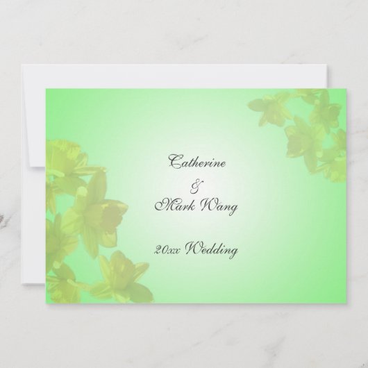 trouw acceptatiekaart, gele tulp bloemen kaart (Achterkant)