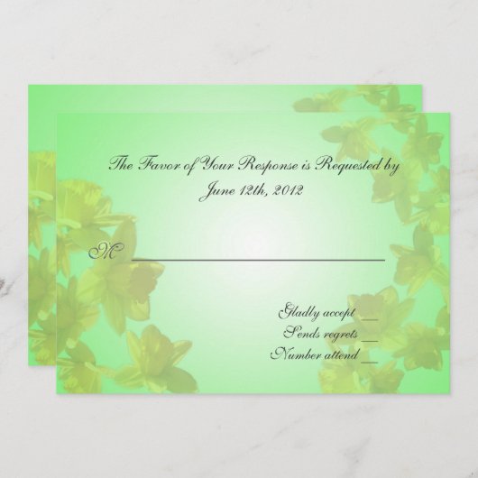 trouw acceptatiekaart, gele tulp bloemen kaart (Voorkant / Achterkant)