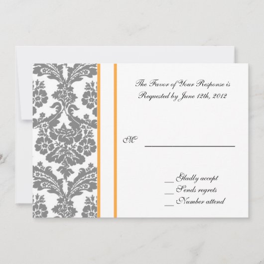 trouw acceptatiekaart, zwarte damast kaart (Voorkant)