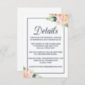 Trouw accommodatiekaart met marineblauw en bloemen informatiekaartje (Voorkant / Achterkant)